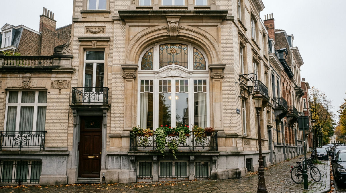 châssis maison bruxelloise ancienne — Maison bruxelloise d'avant-guerre : impostes, cintres, vitraux, guillotines, ce qu'on garde et ce qu'on abandonne