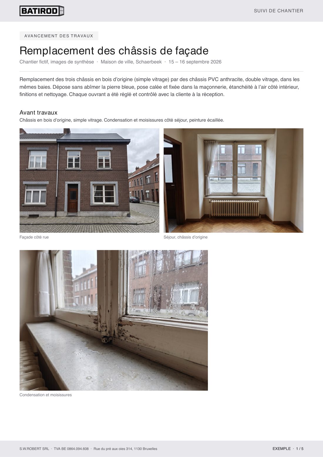 Première page d'un dossier de suivi de chantier Batirod
