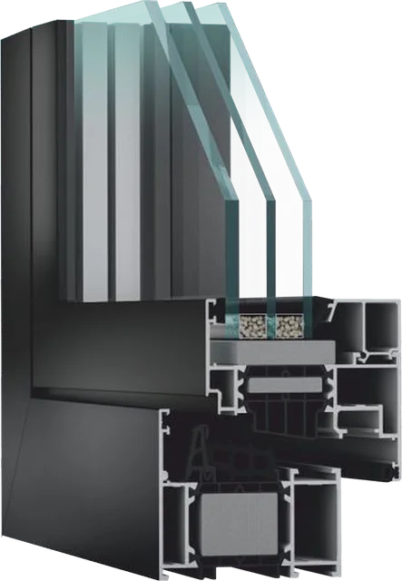 Coupe du profilé aluminium Aluprof MB-86 avec triple vitrage