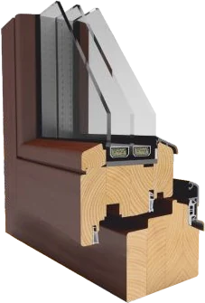 Coupe d'un châssis bois Ecotherm 92 avec triple vitrage