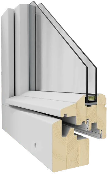 Coupe du profil bois HTR 68 avec rejet d’eau en bois